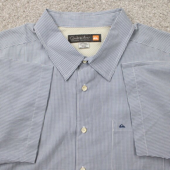 Quiksilver Waterman Shirt Mens 2XL XXL Blue/White Polynosic/Polyester S/S Button - Picture 1 of 14